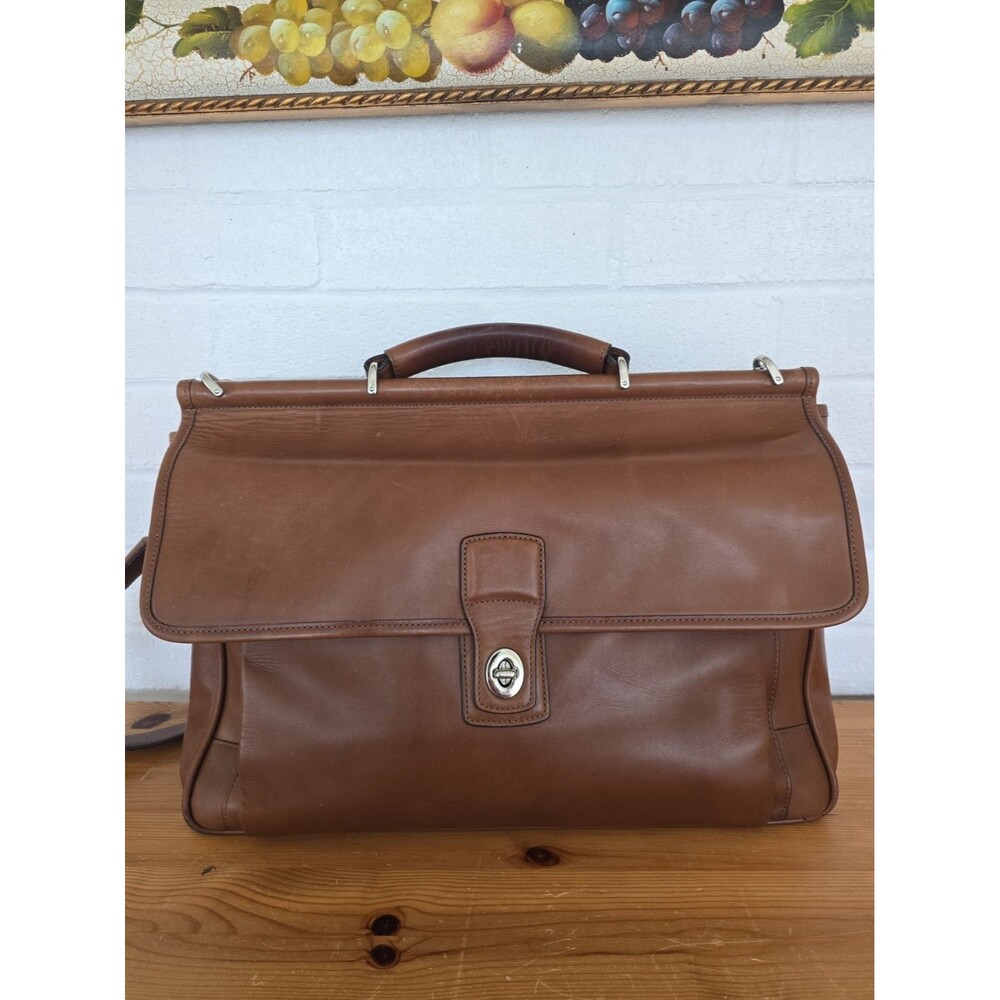 Coach F06456 Vintage Barclay Saddle Brown Briefcase/Laptop Bag W/Turnlock Detail